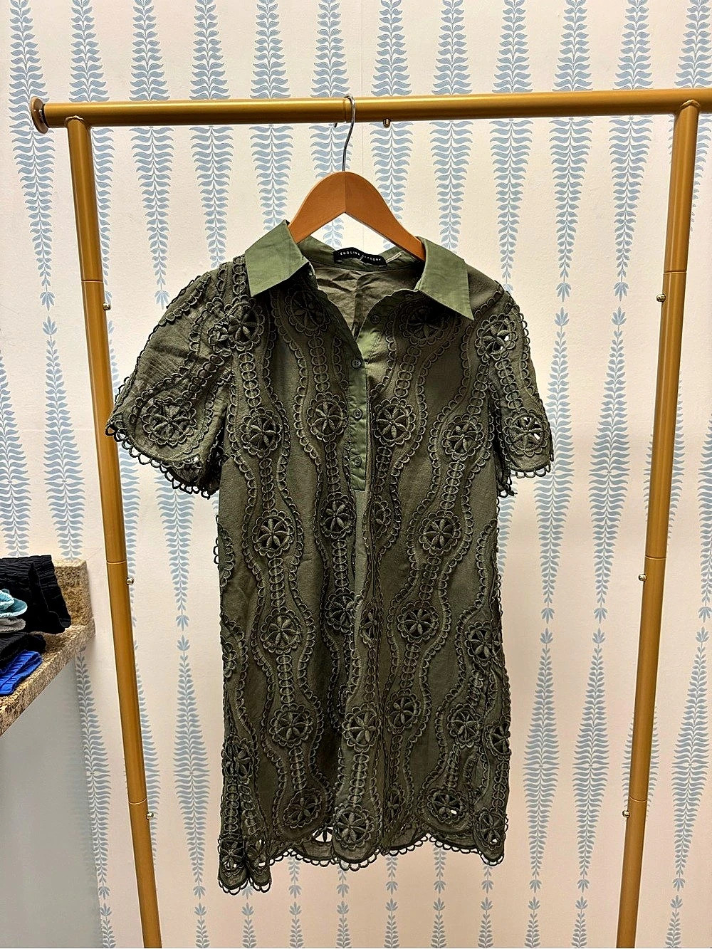 English Factory Olive Lace Button Dress Size XS